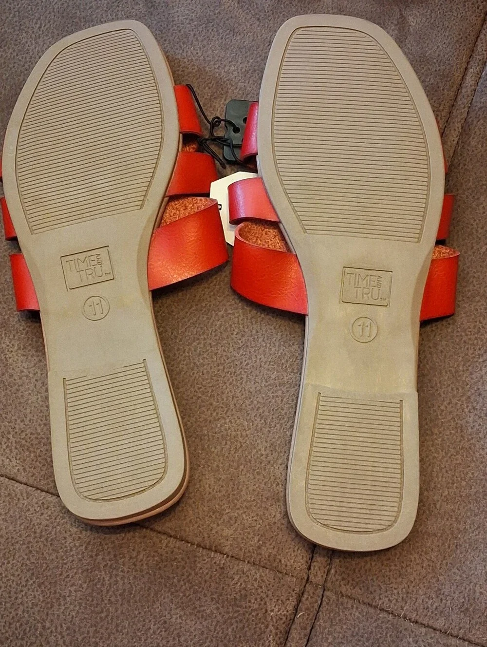 Time and Tru Embellished Slide Sandals with Gold Accent Red Womens Size 11